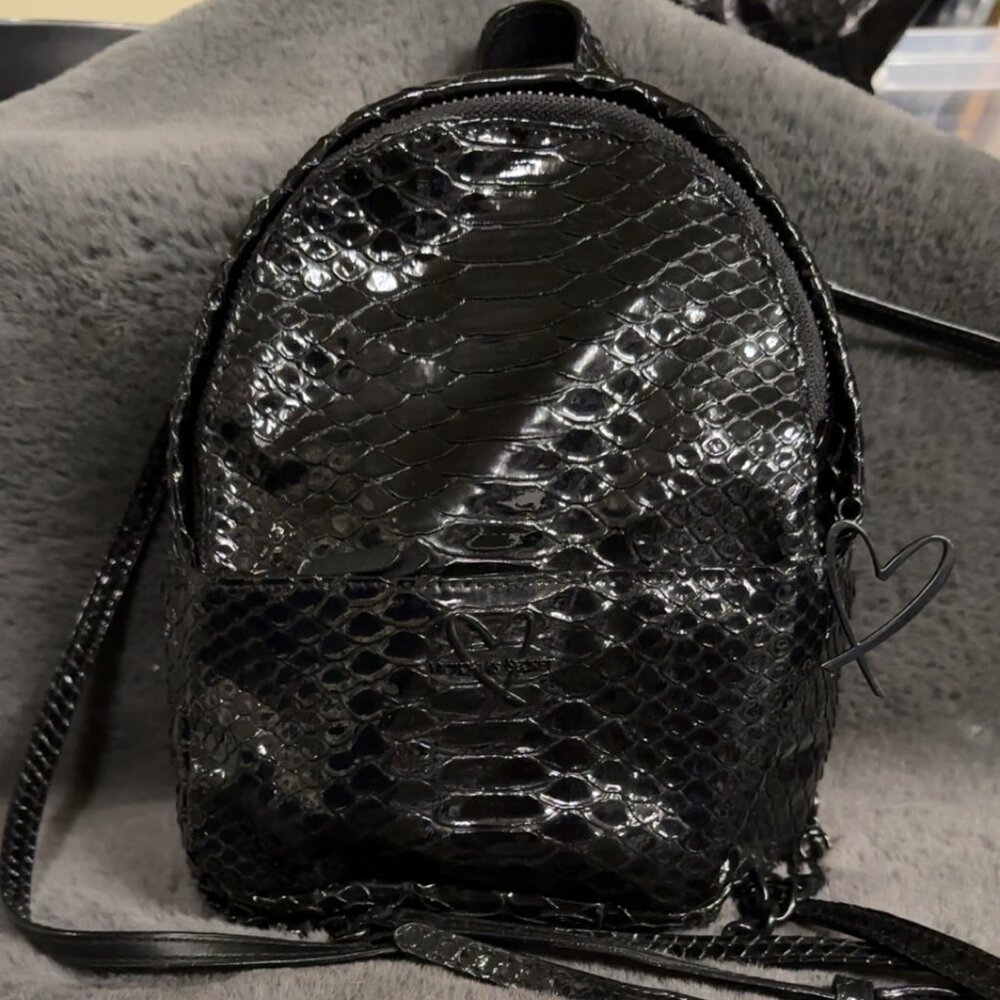 Victoria Secret Black Python Print Mini Backpack - image 3